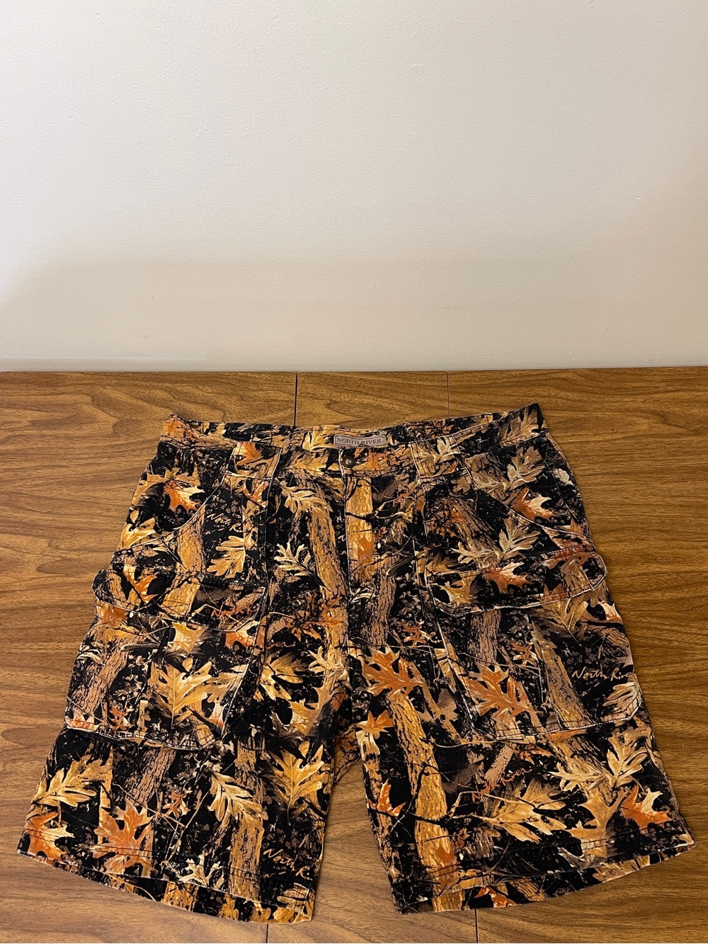 Vintage 90s RARE Orange Camo Cargo Shorts